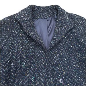 Paul Levy 1970s 1980s Long Wool Navy Confetti Chevron Print Coat Women’s Sz L